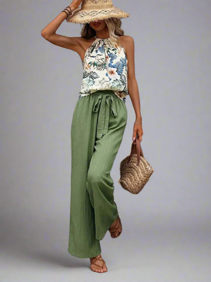 Damen bedrucktes Tanktop und Hose mit weitem Bein Set