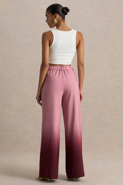 Ombre-Hose mit weitem Bein, elastischem Bund und Taschen