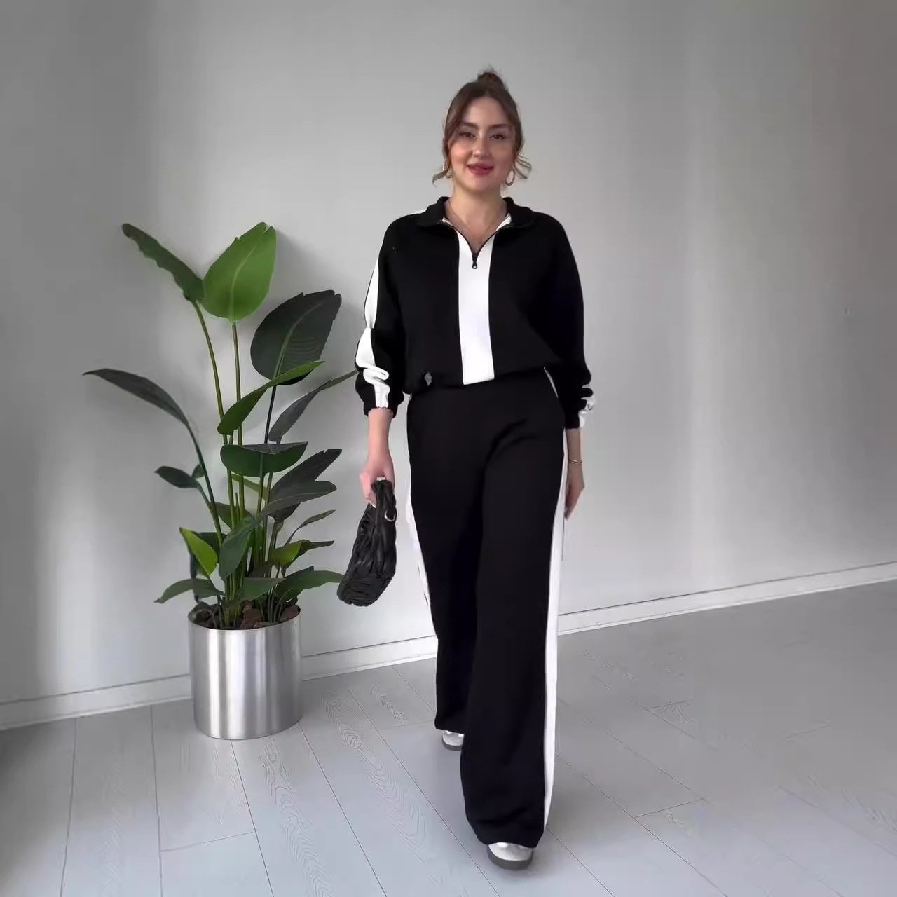 Elegantes 2-teiliges Set mit Reißverschluss-Reversoberteil und Hose