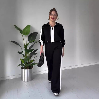 Elegantes 2-teiliges Set mit Reißverschluss-Reversoberteil und Hose