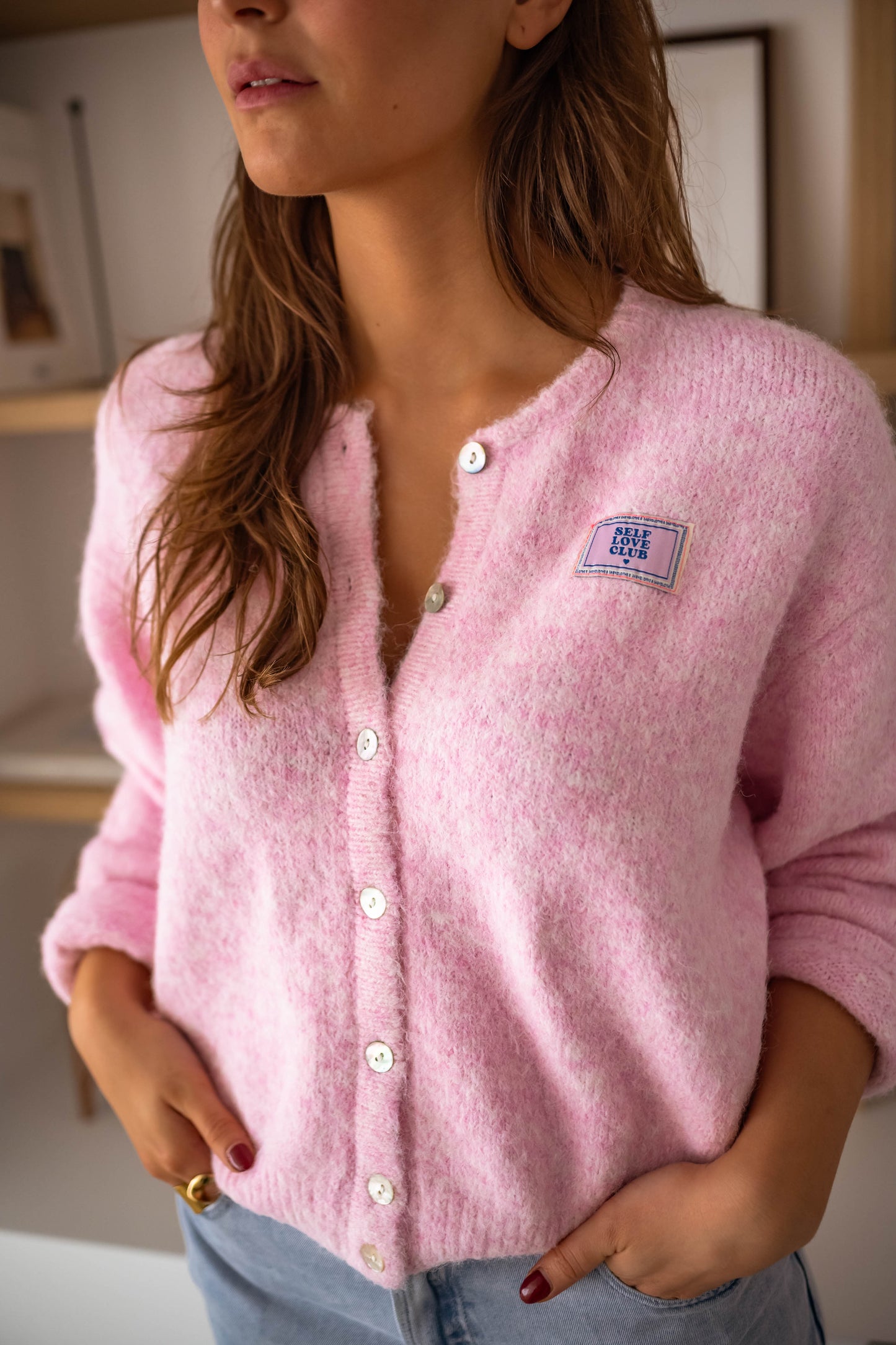 Schicker rosa gesteppter Cardigan für Lagenlooks