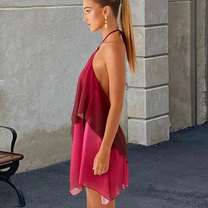 Rosa Farbverlauf Mini Kleid mit Rüschensaum