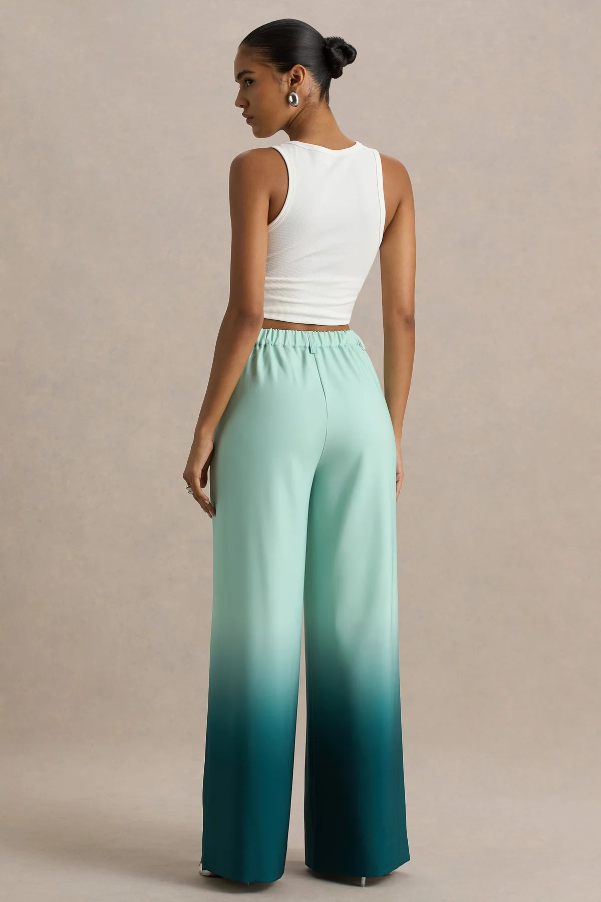 Ombre-Hose mit weitem Bein, elastischem Bund und Taschen