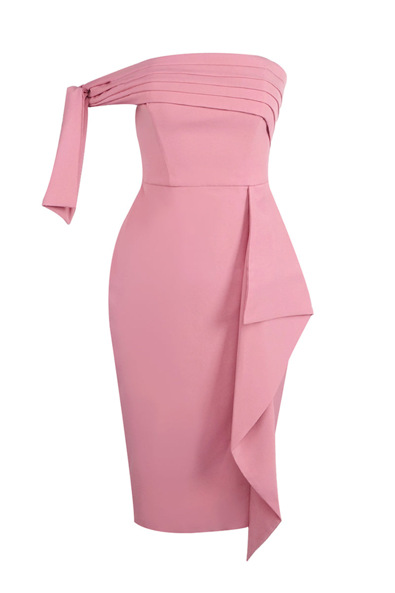 Midi-Kleid mit einer Schulter und Schleifendetail