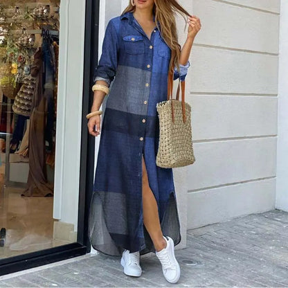 Casual Denim Shirt Dress for Women - Long Sleeve, Button-Up, Easy Fit