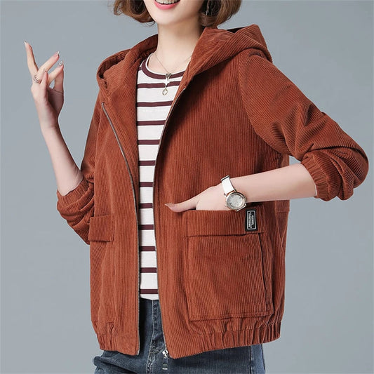 Gemütlicher Cord-Kapuzenpullover mit Reißverschluss und übergroßen Taschen