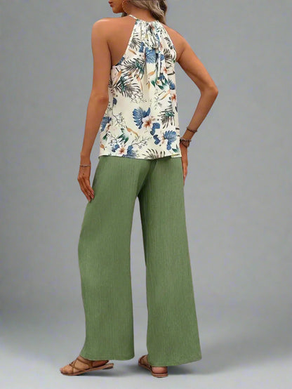 Damen bedrucktes Tanktop und Hose mit weitem Bein Set