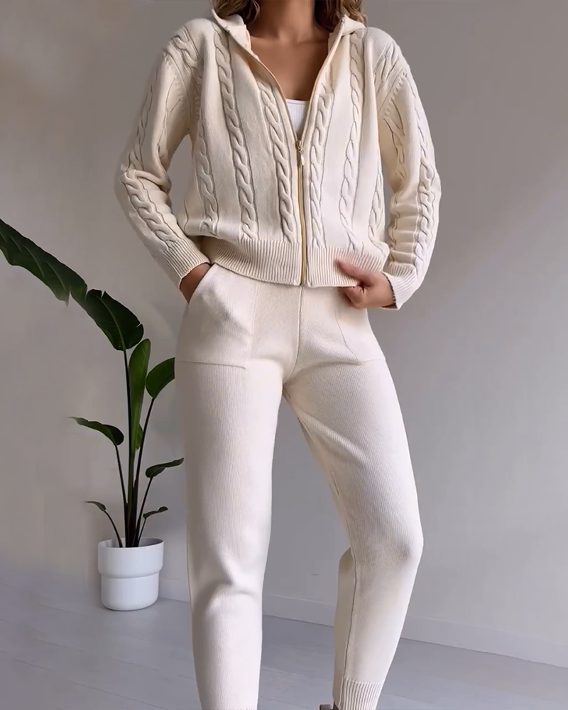 Legeres Jacquard-Strickjacken-Set mit Twist-Muster