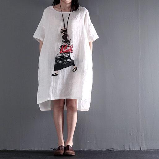 Marga® | Große Größen Weißes Leinen-Sommerkleid Maxikleid