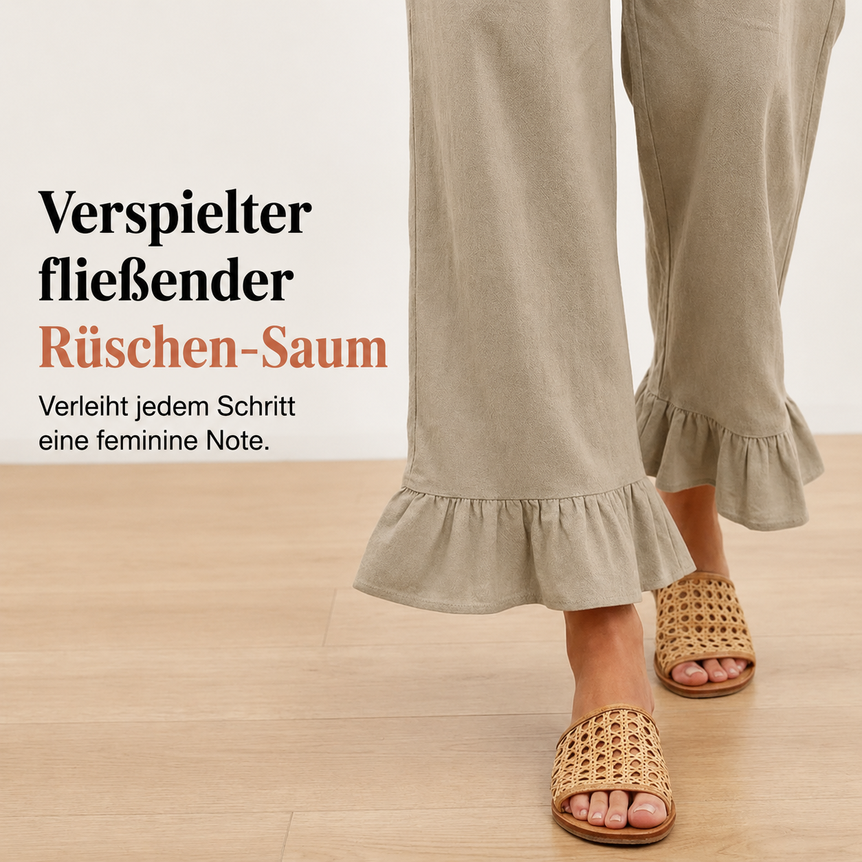 Boho Hosen mit weitem Bein und Rüschen am Saum