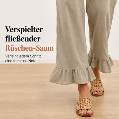 Boho Hosen mit weitem Bein und Rüschen am Saum
