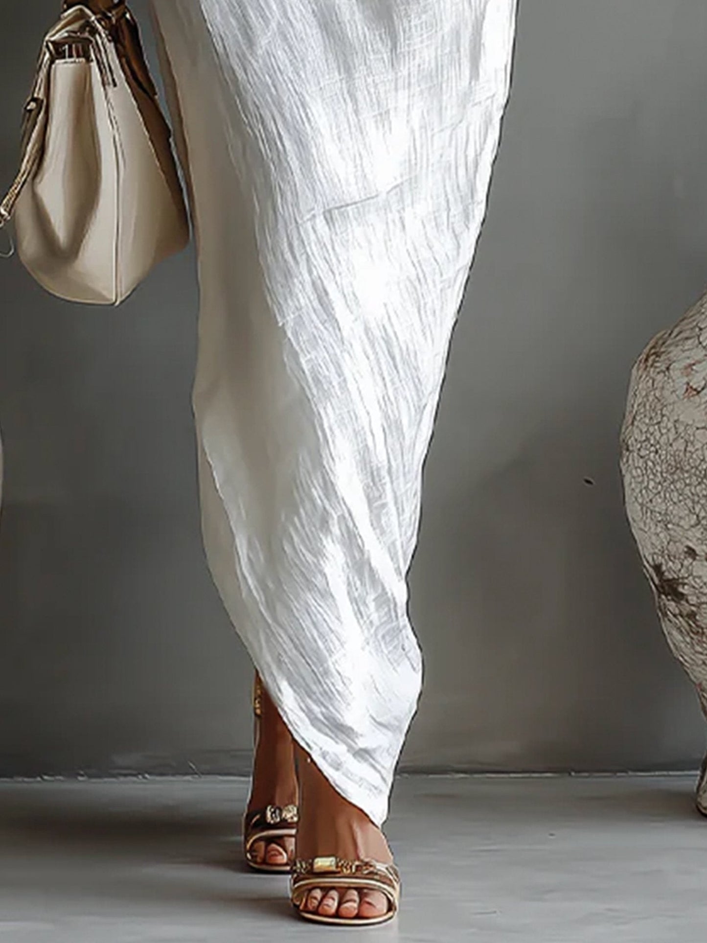 Maxikleid aus Leinen mit Ballonärmeln