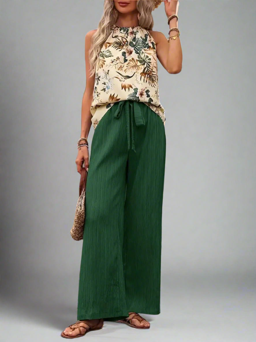 Damen bedrucktes Tanktop und Hose mit weitem Bein Set