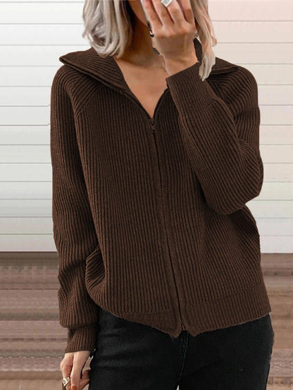Gemütliche dicke Baumwoll-Strickjacke mit Reißverschluss