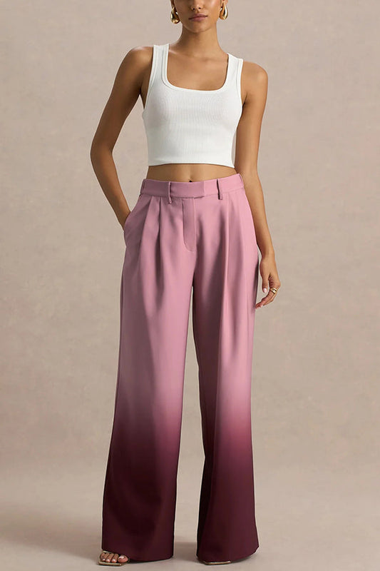 Ombre-Hose mit weitem Bein, elastischem Bund und Taschen