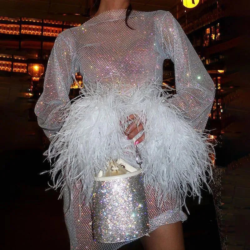 Weißes Abendkleid mit Glitzerdetails