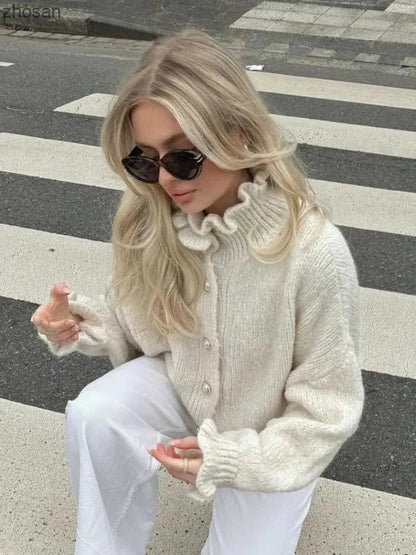 Schicker Damen-Cardigan mit Knöpfen und stylischem Kragen