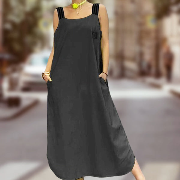 Fließendes Maxikleid mit breiten Trägern und Taschen