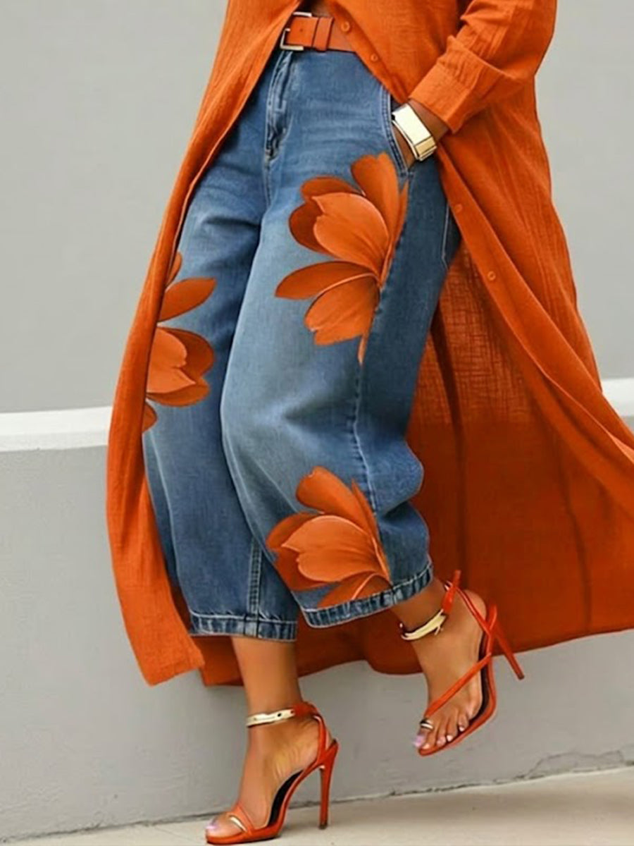 Lässige Jeans mit künstlerischem Druck