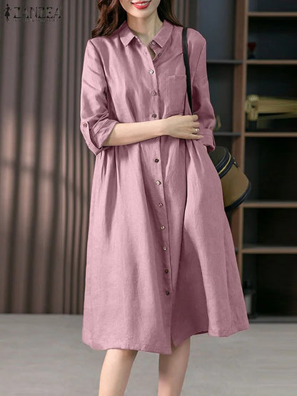 Valindr® | Lockeres Hemdblusenkleid mit Knopfleiste
