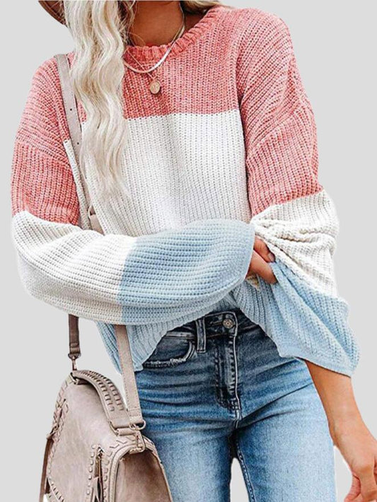Gemütlicher Strickpullover mit Farbblock-Design für den Herbst-Layering