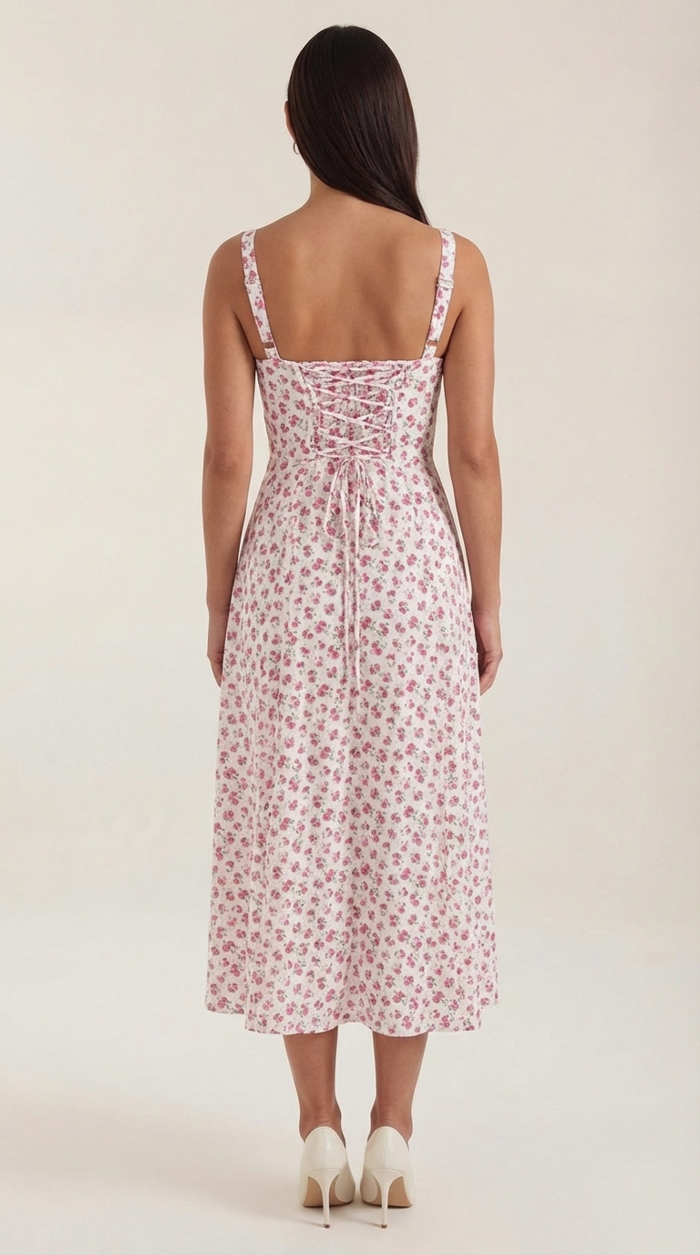 Damen Midikleid mit Blumenmuster Hochzeitsgastkleid