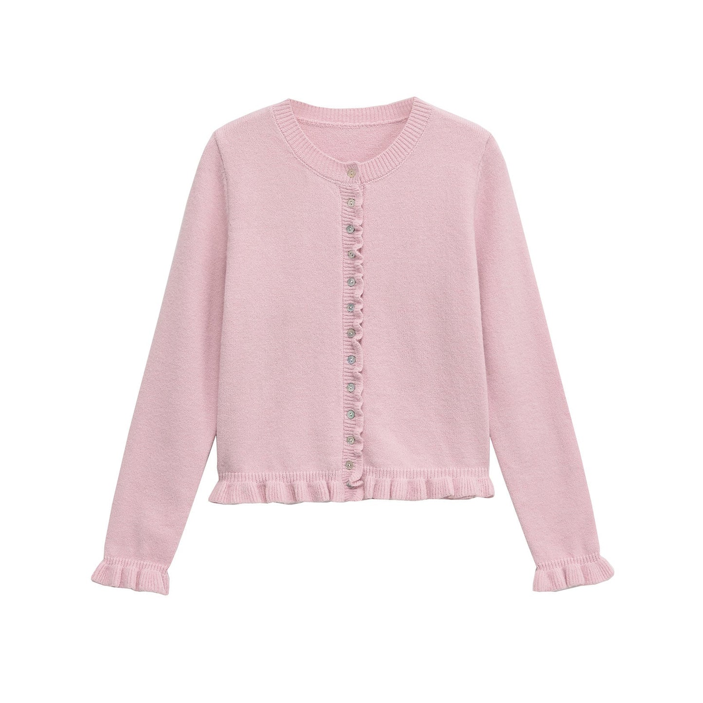 Damen-Cardigan mit Rüschensaum und Knopfleiste, schickes Lagenoberteil