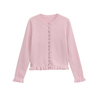 Damen-Cardigan mit Rüschensaum und Knopfleiste, schickes Lagenoberteil