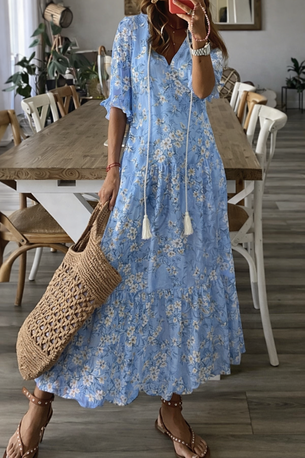 Ärmelloses Maxikleid für Damen mit Taillengürtel