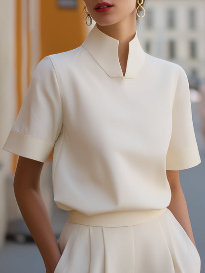 Stehkragen Minimalistische Strukturierte Bluse für Damen