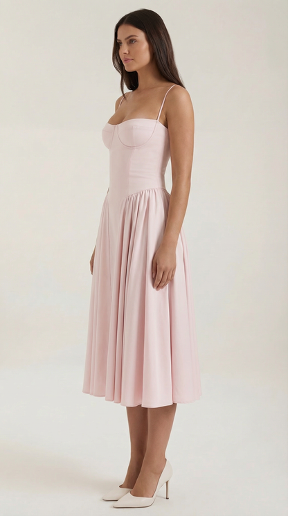 Damen Midikleid mit Blumenmuster und Korsett sowie herzförmigem Ausschnitt