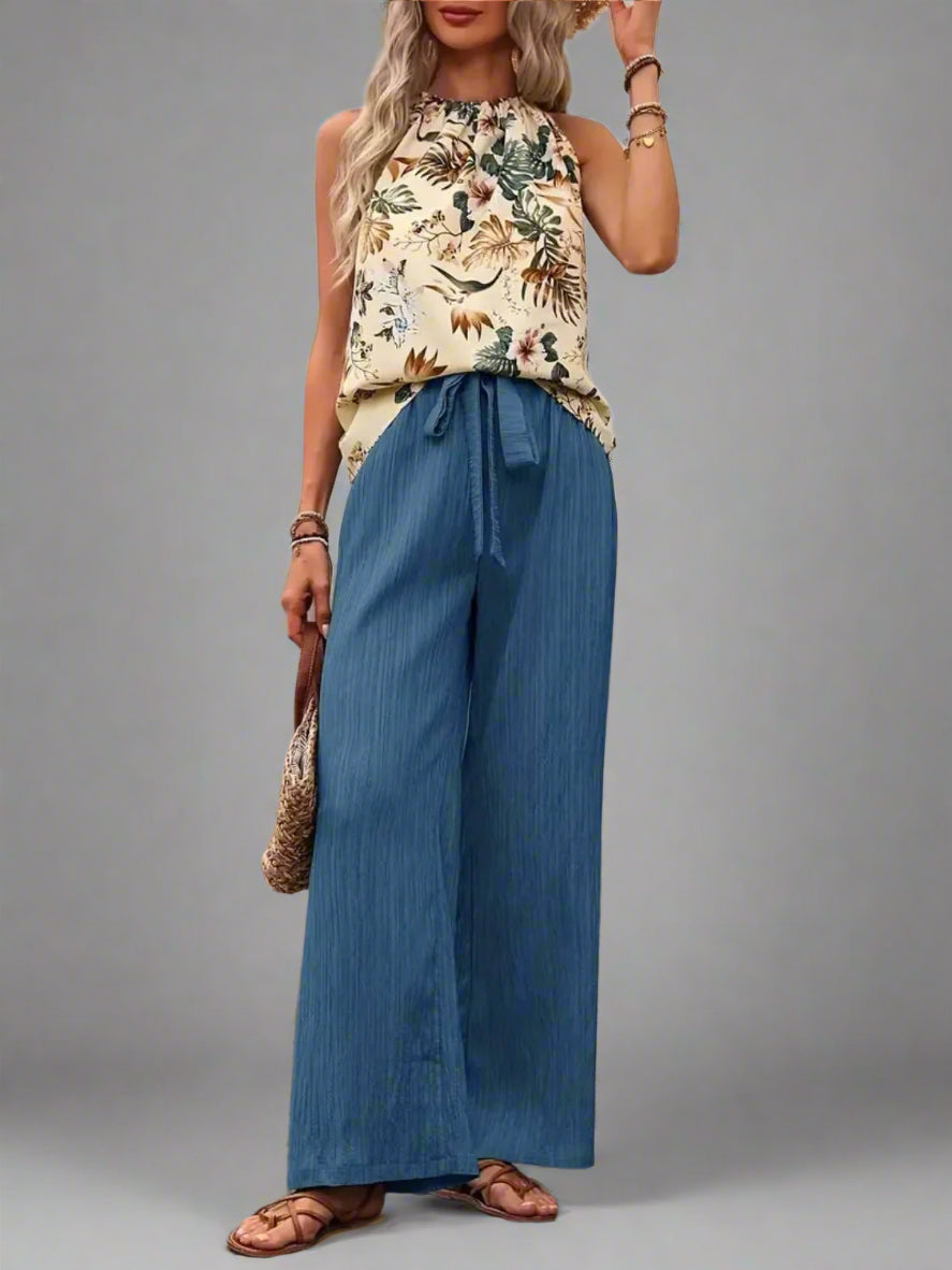 Damen bedrucktes Tanktop und Hose mit weitem Bein Set