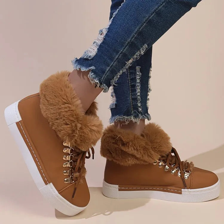 Gemütliche Woll-Schnürstiefel für Damen für den Winter