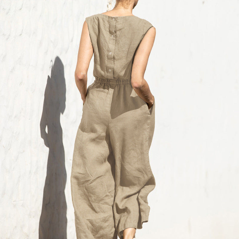 Ärmelloser Jumpsuit mit weitem Bein und hoher Taille