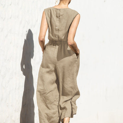 Ärmelloser Jumpsuit mit weitem Bein und hoher Taille