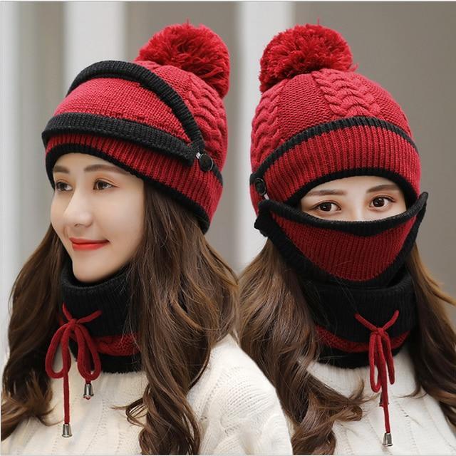 Gemütliches Strickset aus Wintermütze und Schal für Damen