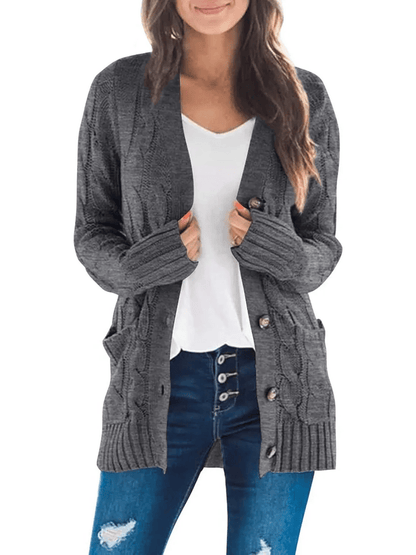 Strickjacke mit offenem Vorderteil und Zopfmuster