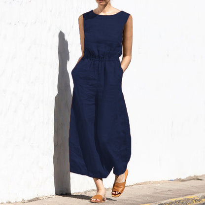 Ärmelloser Jumpsuit mit weitem Bein und hoher Taille