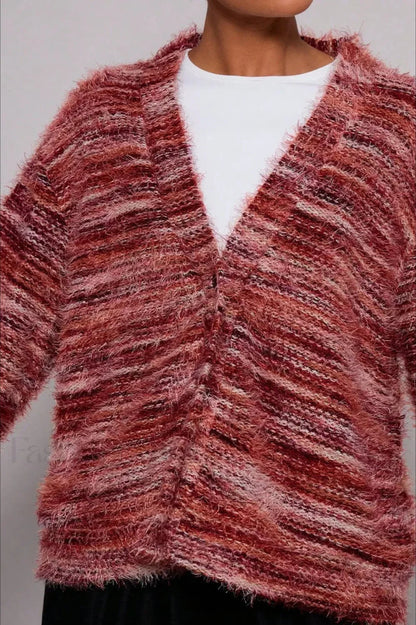 Gemütlicher Vintage Streifen V-Ausschnitt Strickcardigan