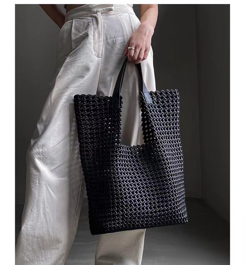 Übergroße handgewebte Leder-Tasche für den Alltag Chic