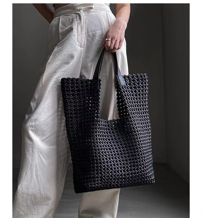 Übergroße handgewebte Leder-Tasche für den Alltag Chic