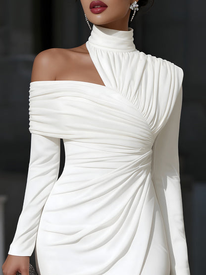 Damen Abend-Maxikleid mit asymmetrischem One-Shoulder-Drapierung