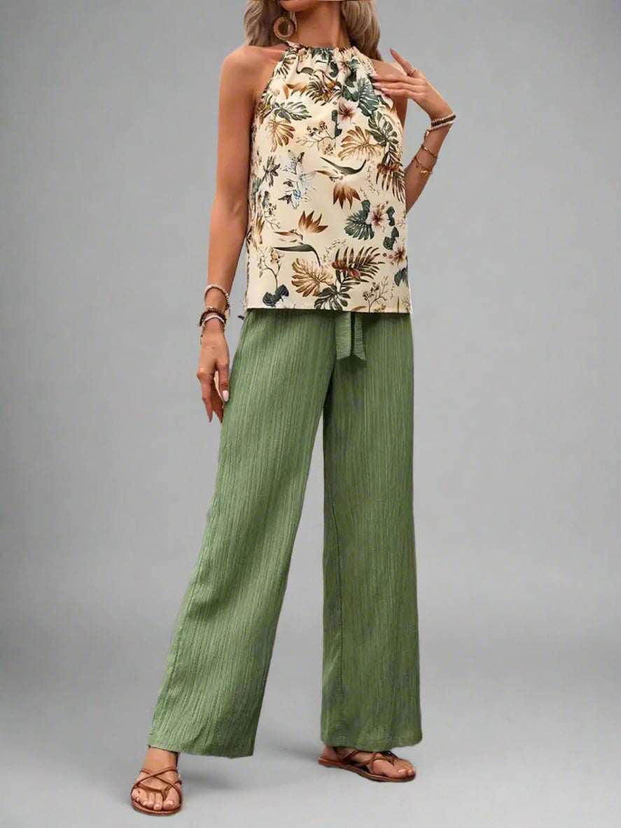 Damen bedrucktes Tanktop und Hose mit weitem Bein Set