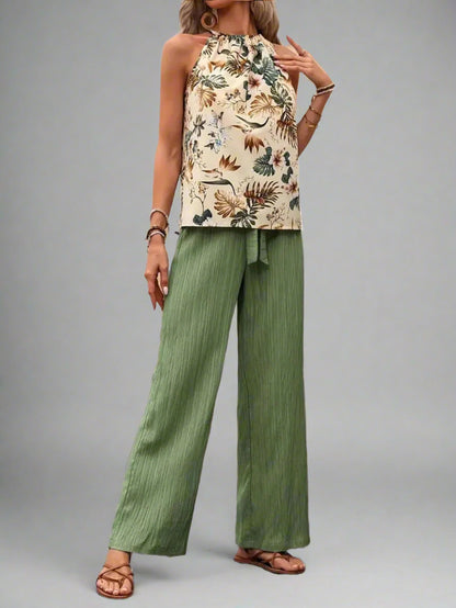 Damen bedrucktes Tanktop und Hose mit weitem Bein Set