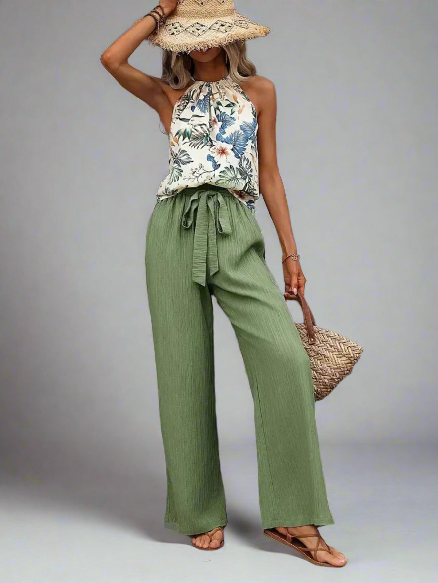 Damen bedrucktes Tanktop und Hose mit weitem Bein Set