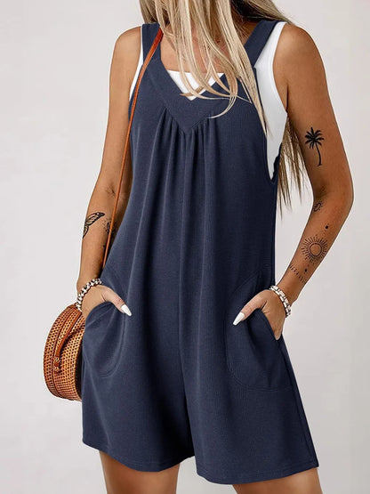 Damen V-Ausschnitt Jumpsuit mit breiten Trägern, lässig
