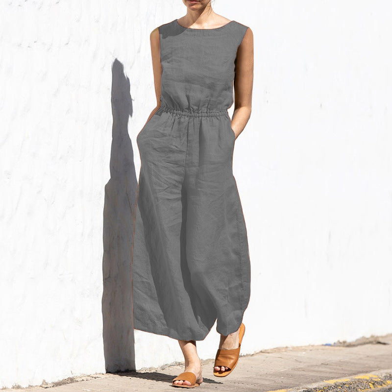 Ärmelloser Jumpsuit mit weitem Bein und hoher Taille