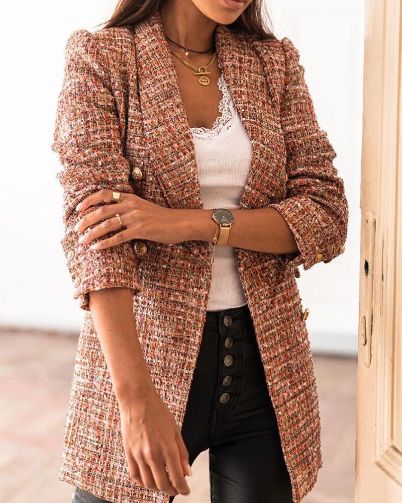 Eleganter langer kariert Tweed-Blazer für schicke Schicht-Looks