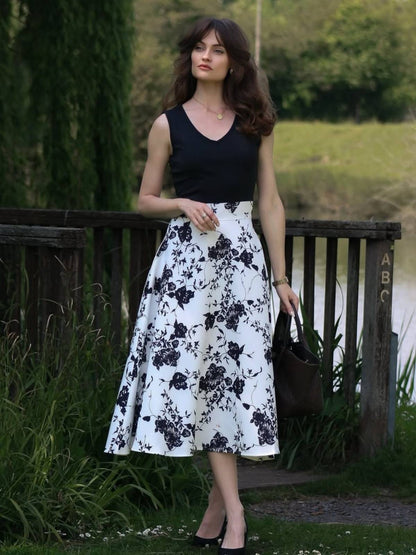 Vintage 1950er Floral A-Linien Cocktail Pin-Up Kleid