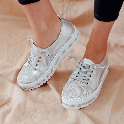 Zeitlose Diamant Silber Leder Sneakers